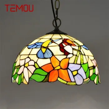 Окачен лампа TEMOU Тифани, съвременна led крушка, фигурка цвете, осветителни тела за украса на дома трапезария