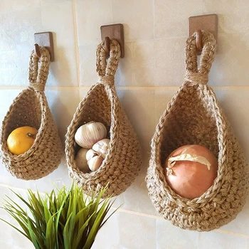 Подвесная декоративна кошница за съхранение на чесън и картофи в бохемски стил с ръчно изработени стенни кошници за плодове и зеленчуци, органайзер за кухненски килер