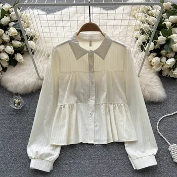 През пролетта на френски нов стил на по-големи дизайн, нишевая елегантна къса плиссированная риза с дълги ръкави