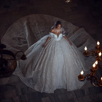 Прекрасни луксозни булчински рокли с бели мъниста, Дубайские дантелени буйни бални рокли с 3D цветя, винтажное сватбена рокля Vestidos De Новия