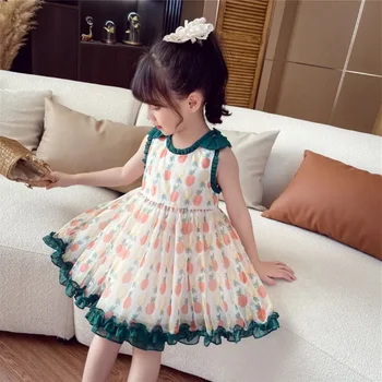 Принцеса рокля за момичета, Лятото 2023, Ново детско Корейското издание, Чуждестранно Сетчатое Пищни дрехи за момичета, Рокли