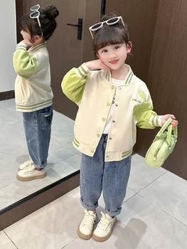 Пролет-есен ново палто за момичета, модерен детски пролетен бейзболен костюм в корейски стил, яке-жилетка за момичета, модерен топ