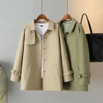Пролетно-есенен дамски яке, свободно палто, 2023 Нов дълъг тренч, ветровка средна дължина, дамски якета