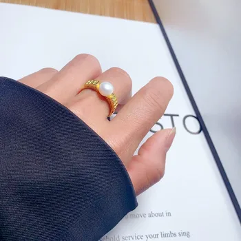 Просто модно да създадете пръстен с естествени перли, винтажное висококачествено регулируемо женски пръстен 2023, нови эстетичные женски аксесоари