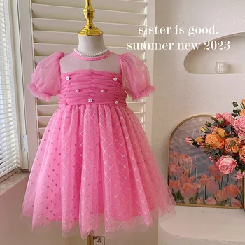 Рокля за момичета 2023, летни рокли за малки деца, нови рокли от перлената прежда, детско пищни рокля на принцеса модно