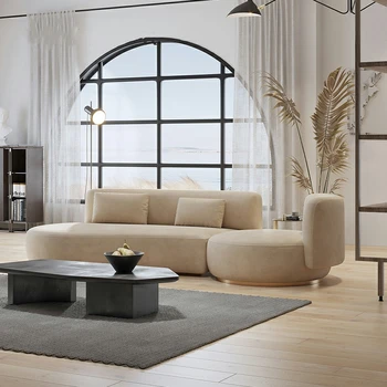 Скандинавски модерен и луксозен заоблен диван, Кадифе Комбинация за дневна в италиански стил, изискана Дизайнерска мебел от заплитане