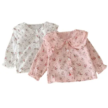 Скъпа риза с флорална принтом за момичета, пролетни блузи с дълъг ръкав и яка за новородено, лятна мода корея, бебешки дрехи за бебета от 0 до 3 години