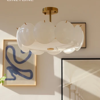Тавана лампа от кремаво-бяло стъкло средна древността, прост, модерен френски лампа за хол, трапезария, спалня