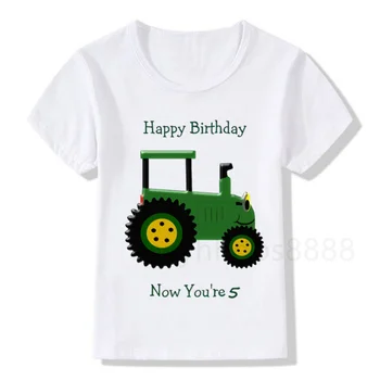 Тениска с принтом номера на автомобила за рожден ден за момчета, детски тениски с экскаватором за момчета и момичета, забавни подаръци тениски, сладка тениска с анимационни герои