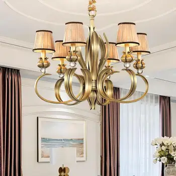Хол Led полилей американски стил ретро Медни домашен светлина Луксозни Лампи класически и модерни полилеи потолочное осветление