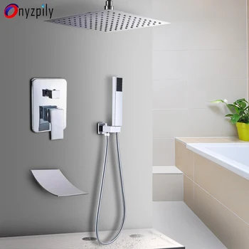 Хром смесител за душ с дъждовна дюза в стената, ультратонкая накрайник за душ, смесител за душ с водопад, ръчен душ, отточна тръба на шарнирна връзка поливочный чучур