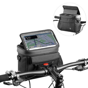 Чанта за предната част на рамката на колелото със сензорен екран, водоустойчив мотор чанта за телефон, стойка за телефон, чанта на волана от EVA, велосипедна чанта за 7-инчов голям екран