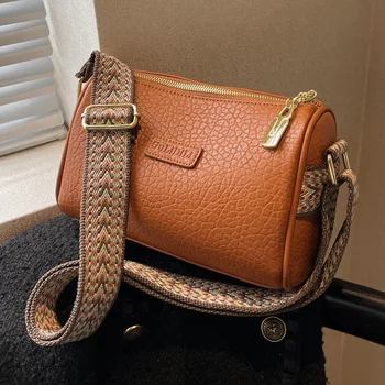 Чанта през рамо с широк пагон, чанта-месинджър джоб с писмото принтом, луксозна дизайнерска чанта с изображение личи, женствена чанта с голям капацитет