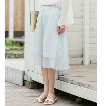 Шифоновые поли Midi за жени, лятна корейската мода еластична плиссированная пола трапецовидна форма, с висока талия, ежедневното женствена рокля Jupe Longue