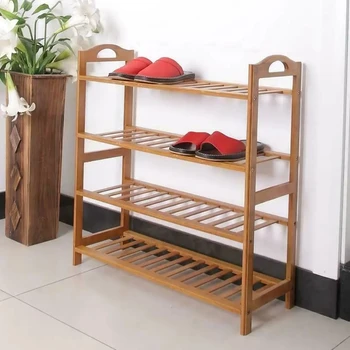 Шкафовете за обувки от естествен бамбук и дърво, домашни стелажи за съхранение на обувки в събирането на