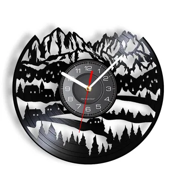 Планински пейзаж на Алпите, vinyl плоча, стенни часовници, швейцарски Снежен Планински пейзаж, модерните стенни часовници С осветление, Арт декора на стените